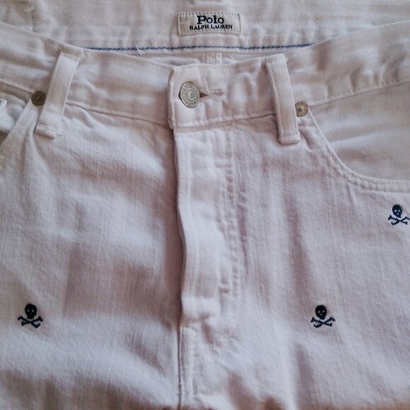 Ralph Lauren Polo Jeans white denim with blue skulls - Picture 2 of 3
